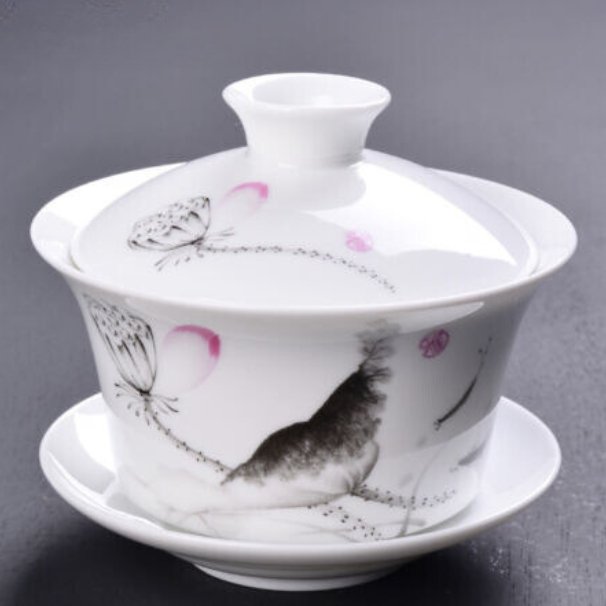 Gaiwan - The Brewing Cup With Saucer | Grey Floral Print | Verified Sustainable by Brown Living™