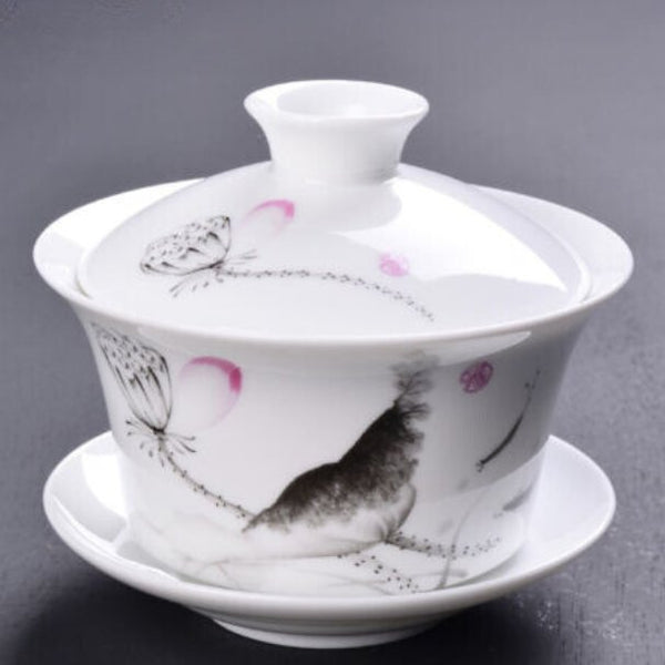 Buy Gaiwan-The Brewing Cup With Saucer | Grey Floral Print | Shop Verified Sustainable Products on Brown Living