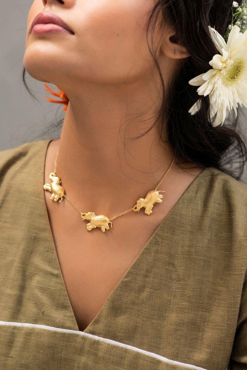 Buy Gajendra Brass Necklace - Gold | Shop Verified Sustainable Womens Necklaces on Brown Living™