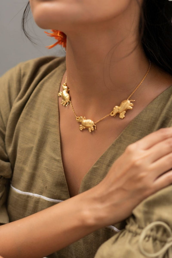 Buy Gajendra Brass Necklace - Gold | Shop Verified Sustainable Womens Necklaces on Brown Living™
