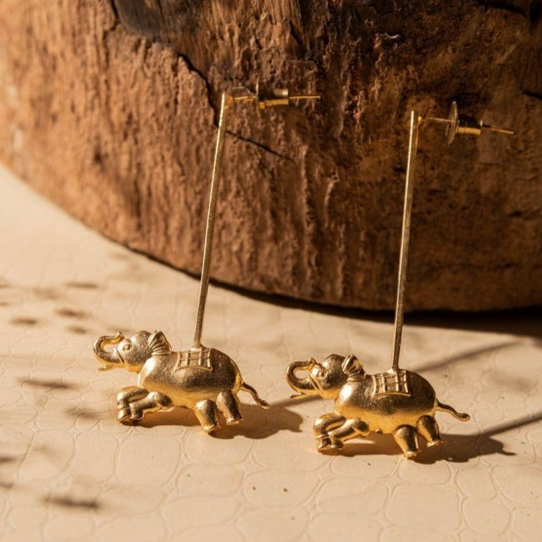 Buy Gajendra (Elephant) Brass Earrings - Gold | Shop Verified Sustainable Womens Earrings on Brown Living™