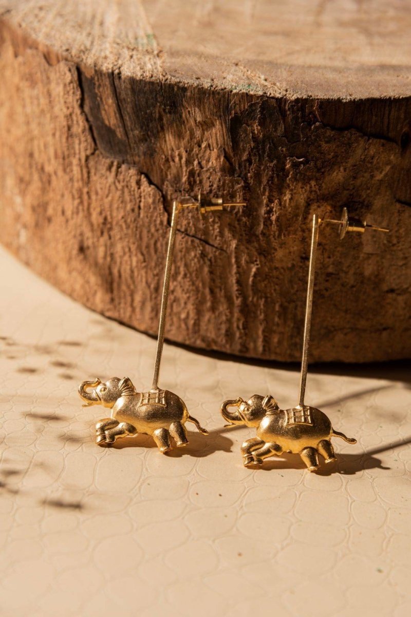 Buy Gajendra (Elephant) Brass Earrings - Gold | Shop Verified Sustainable Womens Earrings on Brown Living™