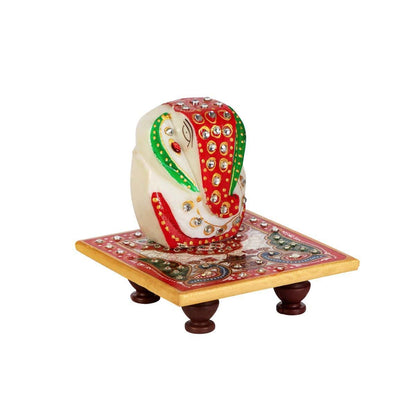 Ganesh Chowki Handicraft Marble Ganpati Idol | Verified Sustainable by Brown Living™