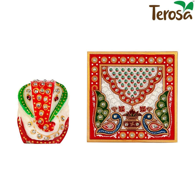 Buy Ganesh Chowki Handicraft Marble Ganpati Idol | Shop Verified Sustainable Pooja Needs on Brown Living™