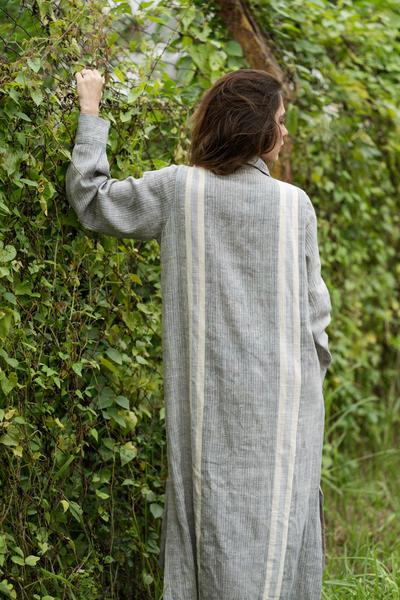 Gayatri Dress - Blue + White Closely Placed Stripes | Verified Sustainable by Brown Living™