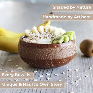 Geometric Jumbo 900 ml Coconut Bowl with Spoon and Fork Brown – Serving Set on Brown Living™. SKU: 173 - 13763 - THENGA22. Img 3.