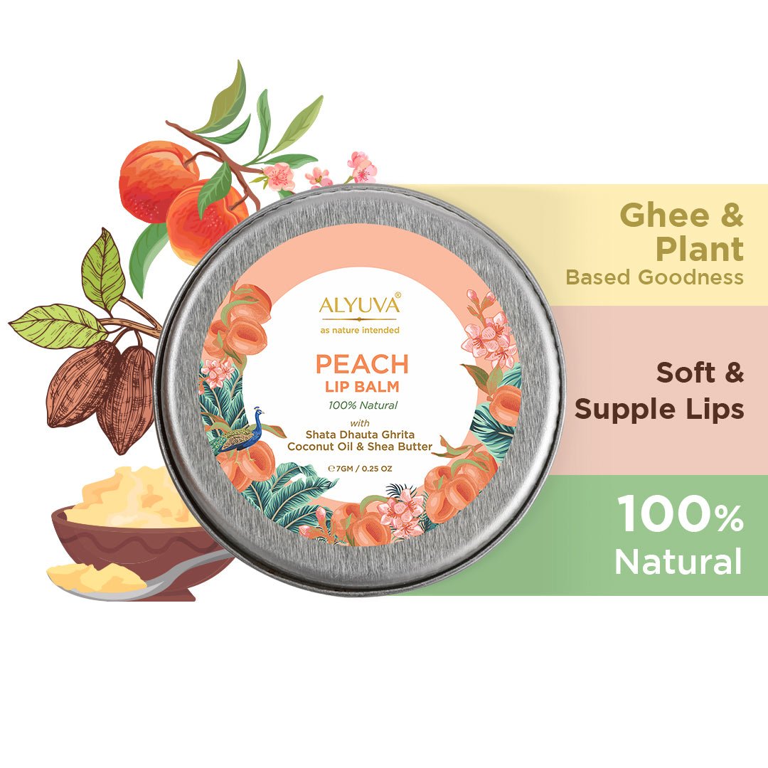 Ghee Enriched 100% Natural Peach Lip Balms - Pack of 3 - 7gms Each | Verified Sustainable by Brown Living™