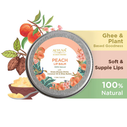 Ghee Enriched 100% Natural Peach Lip Balms - Pack of 3 - 7gms Each | Verified Sustainable by Brown Living™