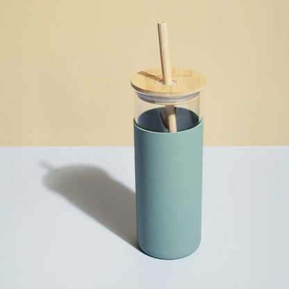 Glass Sipper With Bamboo Lid & Straw | Tumbler With Sleeve | Glass Water Bottle | Verified Sustainable by Brown Living™