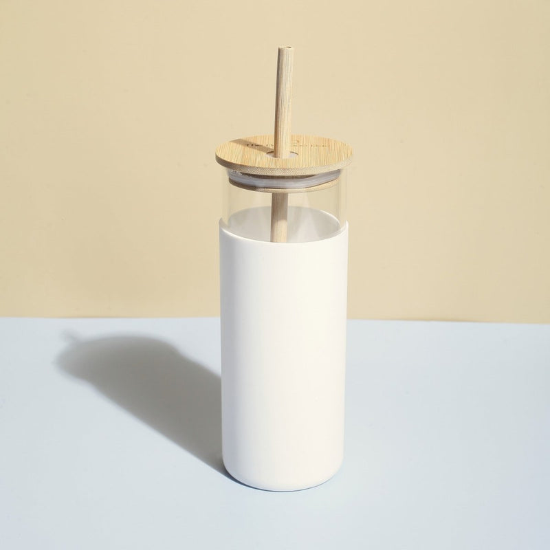 Buy Glass Sipper With Bamboo Lid & Straw | Tumbler With Sleeve | Glass Water Bottle | Shop Verified Sustainable Bottles & Sippers on Brown Living™