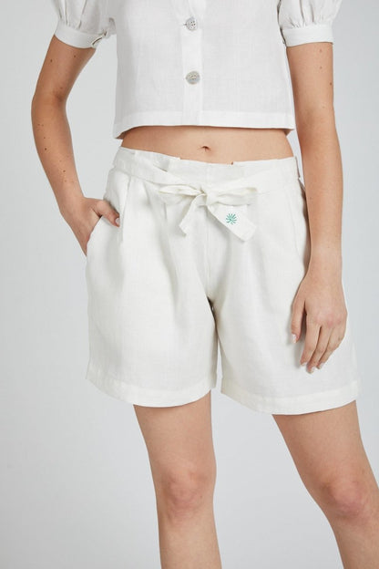 Gleam Tie Up Shorts White | Verified Sustainable by Brown Living™