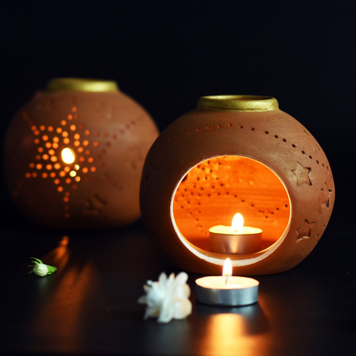 Glo Candle Holder - Set Of 2 with Free 2 Soywax Tealights | Verified Sustainable by Brown Living™