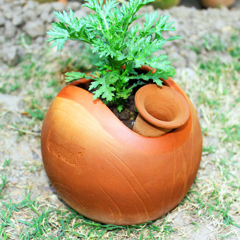 Buy GLO (L) Terracotta Planter with Deep Root Watering System Set of 2 | Shop Verified Sustainable Products on Brown Living