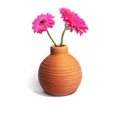 GLO Small Organic Lined Straight Terracotta Flower Vase – Decor & Artefacts on Brown Living™. SKU: VS - GLO/OSL/STR. Img 1.