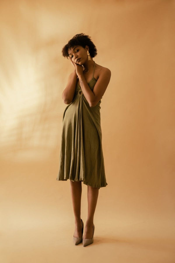 Buy Gloria Dress - Cotton Summer Dress (Olive Green) | Shop Verified Sustainable Products on Brown Living
