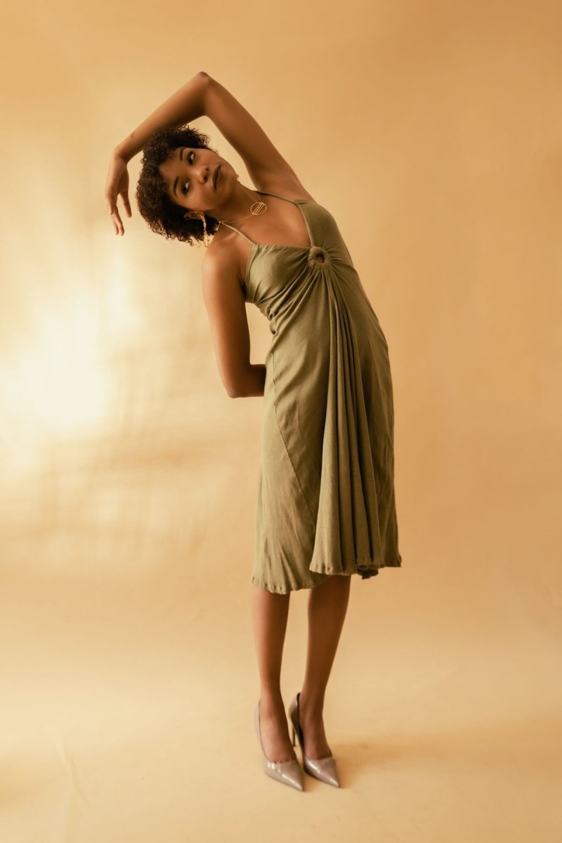 Buy Gloria Dress - Cotton Summer Dress (Olive Green) | Shop Verified Sustainable Womens Dress on Brown Living™