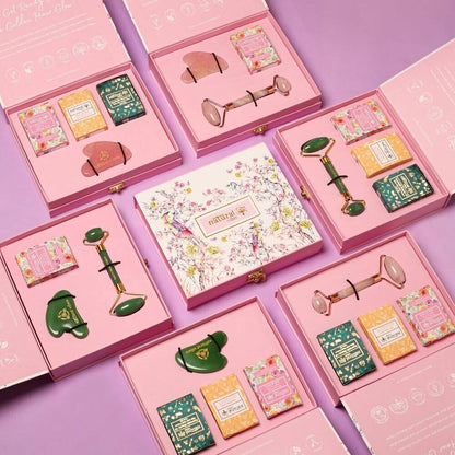 Glow Getter Gift Set - Jade Face Roller, Gua Sha, Nirvana Flower Oil – Massager by Natural Vibes available on Brown Living™. . SKU: 063 - 11074 - NV_gift_jade_toolcombo_oil. Img 5.