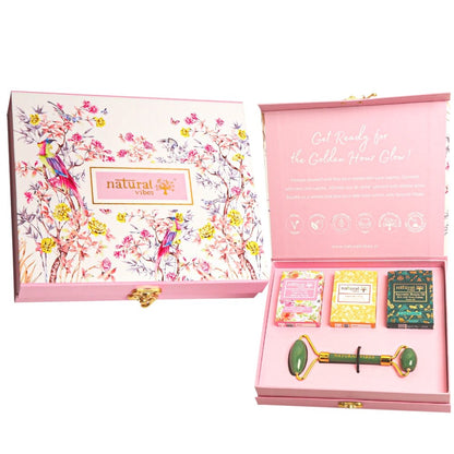 Glow Getter Gift Set with Jade Face Roller – Massager by Natural Vibes available on Brown Living™. . SKU: 063 - 08508 - NV_gift_jade_roller_oils. Img 6.