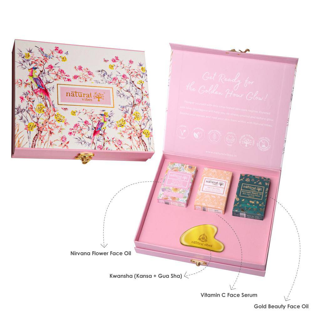 Glow Getter Gift Set with Kwansha – Face Serum by Natural Vibes available on Brown Living™. . SKU: 063 - 15780 - NV_gift_kwansha_oils. Img 2.