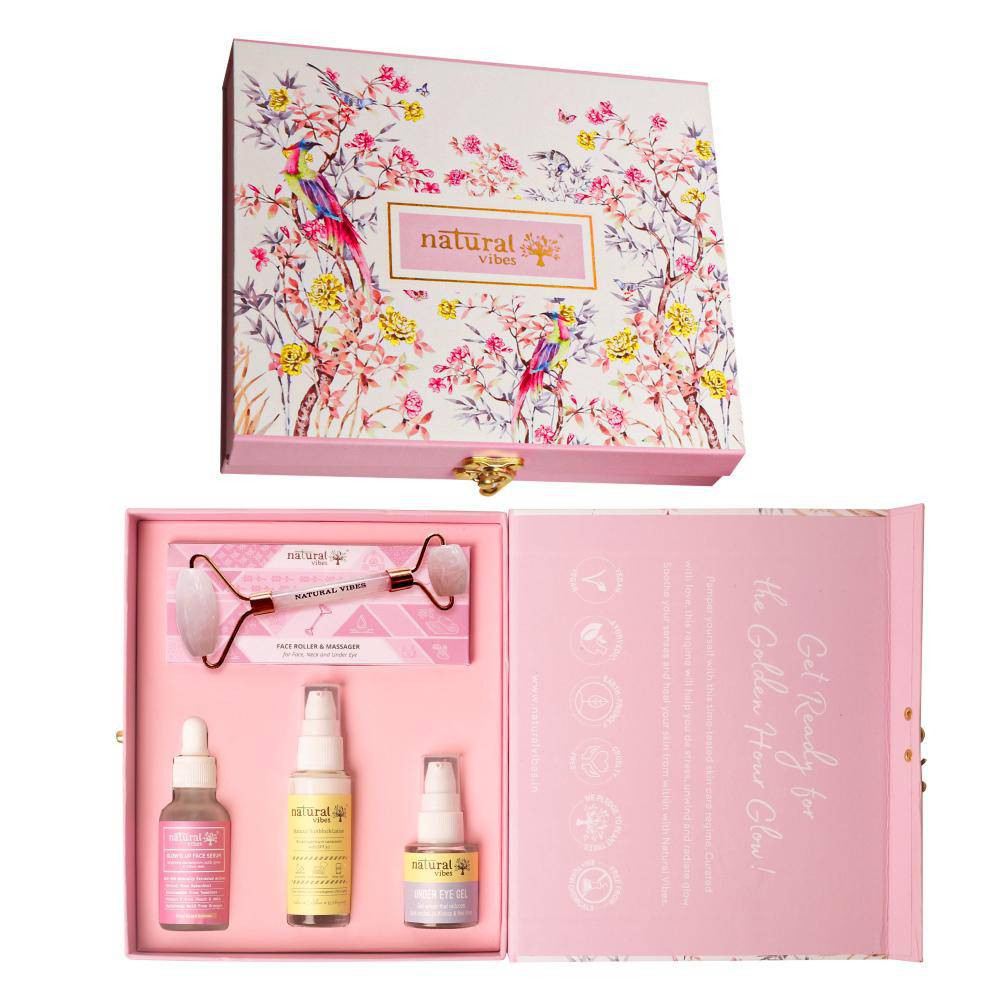 Glow Getter Gift Set with Rose Quartz Face Roller – Face Serum by Natural Vibes available on Brown Living™. . SKU: 063 - 15781 - NV_gift_skin_roller. Img 1.
