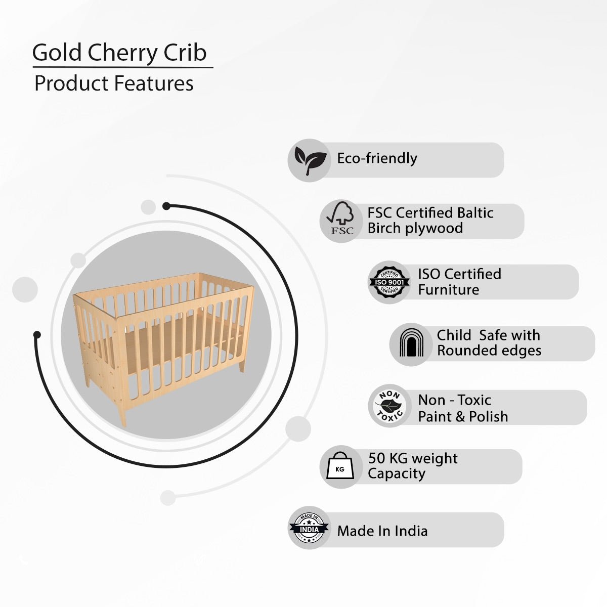 Gold Cherry | Wooden Crib - Large | Verified Sustainable by Brown Living™