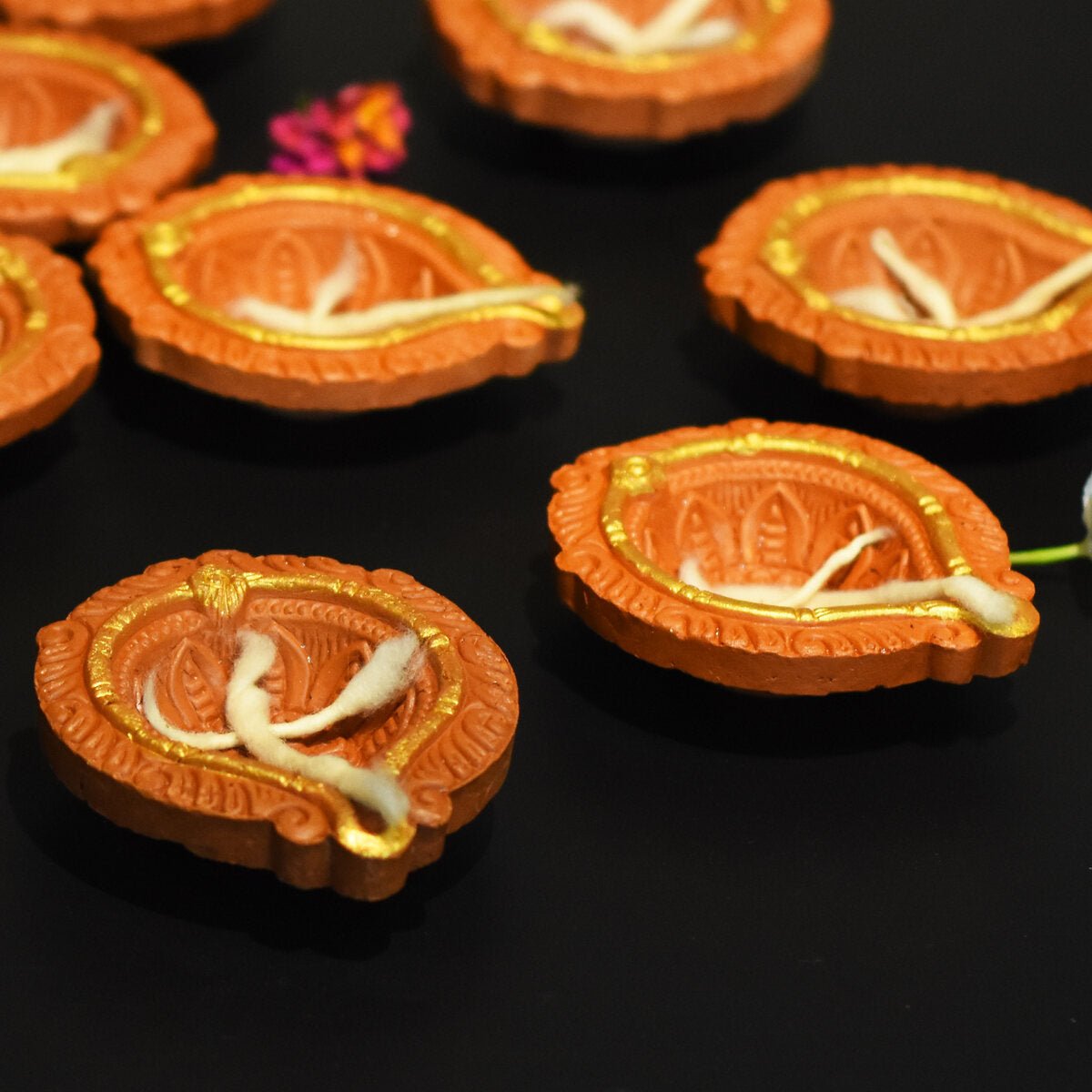 Golden Ring Motiff Diwali Diya (Bankura1) - Set of 12 Diyas & Cotton Wicks | Verified Sustainable by Brown Living™