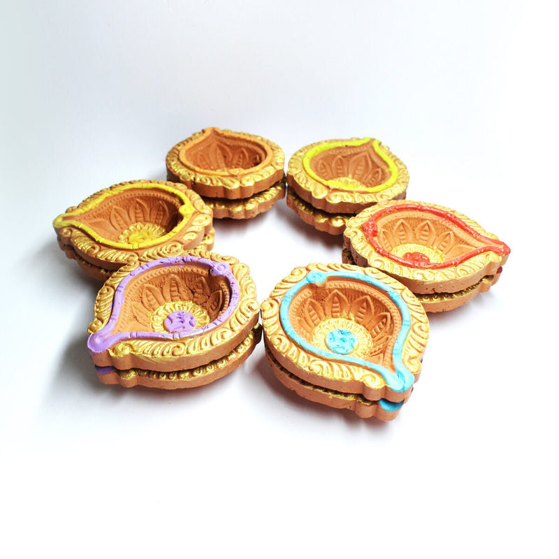 Golden Ring Motiff Diwali Diya (Bankura2) - Set of 12 Diyas & Cotton Wicks | Verified Sustainable by Brown Living™