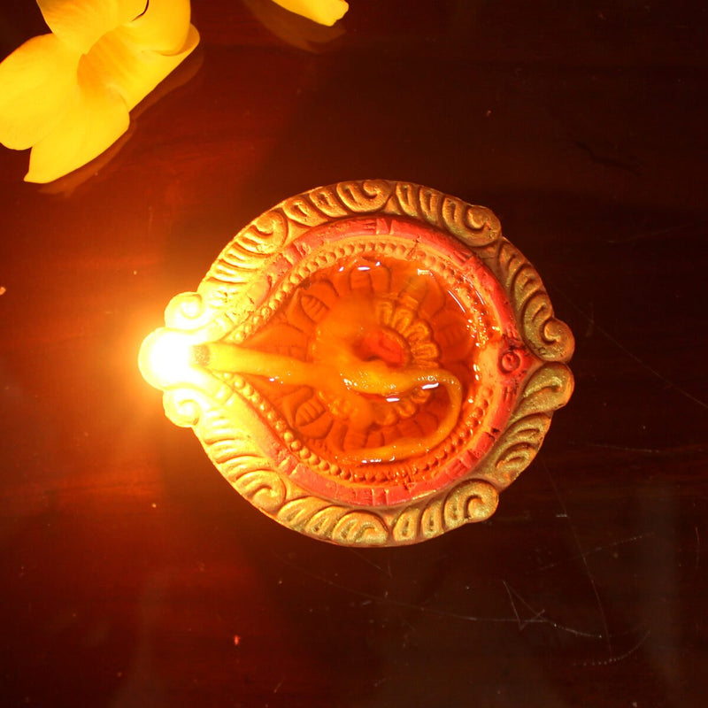 Buy Golden Ring Motiff Diwali Diya (Bankura2)- Set of 12 Diyas & Cotton Wicks | Shop Verified Sustainable Lamps & Lighting on Brown Living™