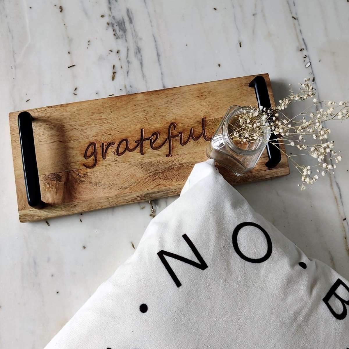 Grateful - Rectangle Serving Tray Natural Wood | Verified Sustainable by Brown Living™