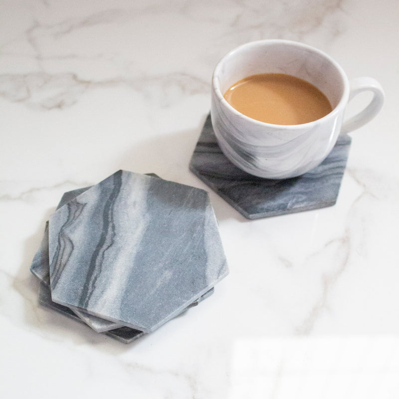 Grayscale Marble Coasters (Set of 4) | Verified Sustainable Table Décor on Brown Living™