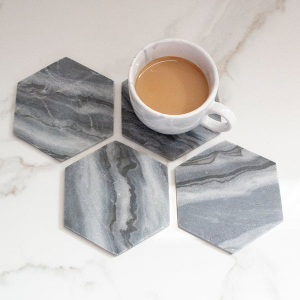 Grayscale Marble Coasters (Set of 4) | Verified Sustainable Table Décor on Brown Living™