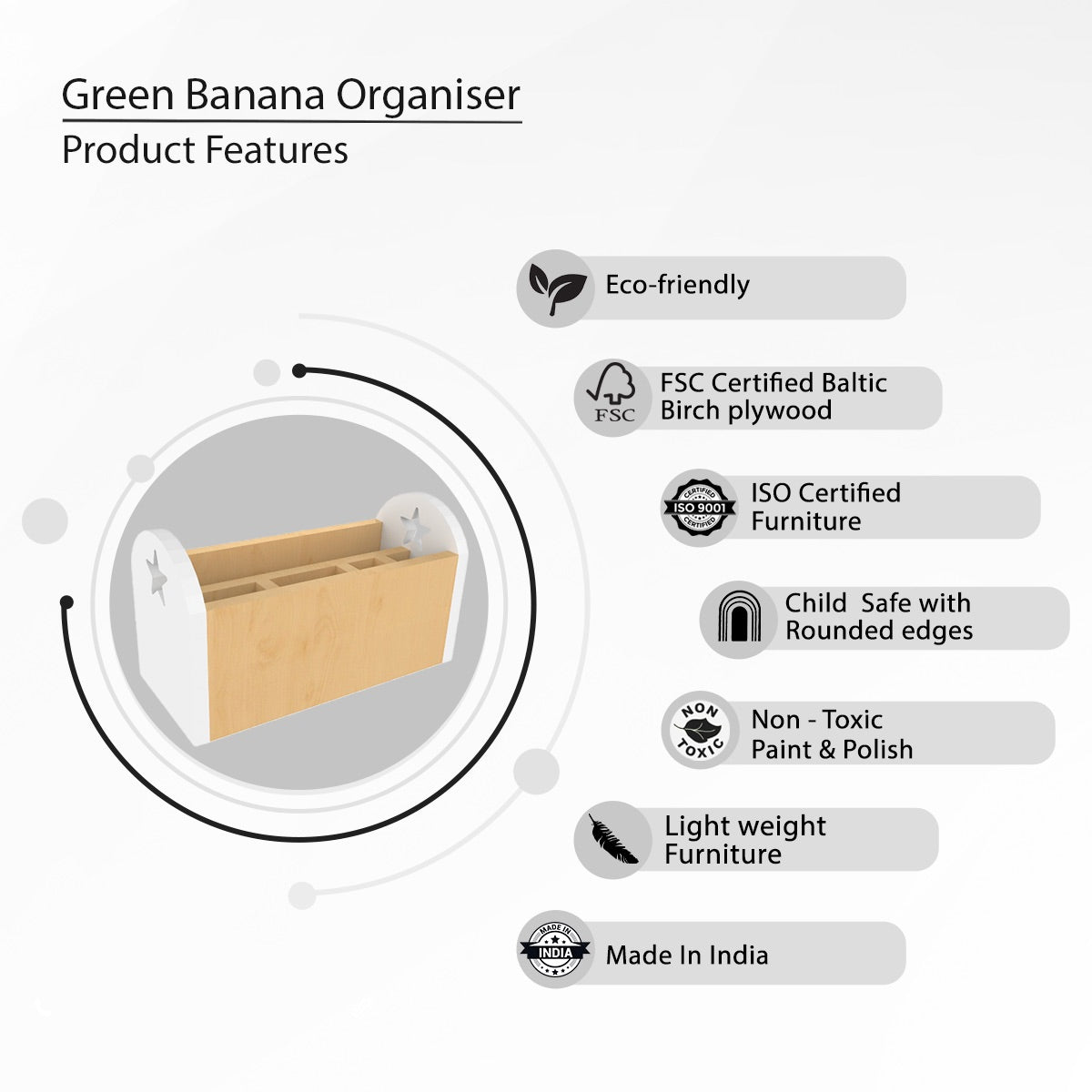 Green Banana | Wooden Organiser | Verified Sustainable by Brown Living™