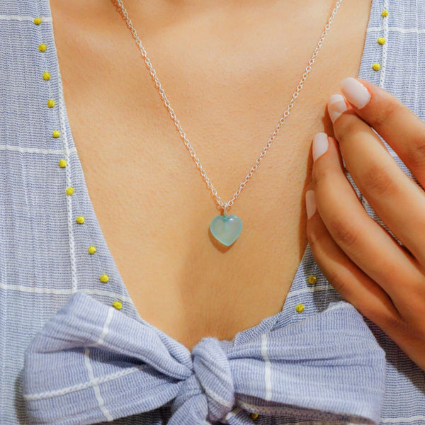 Green Chalcedony Stone Pendant with Golden Chain | Verified Sustainable Womens Necklaces on Brown Living™