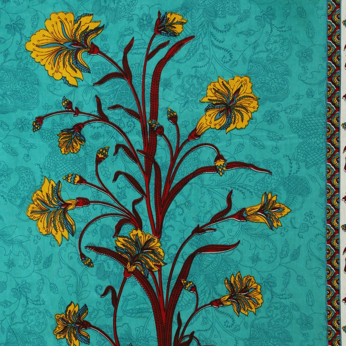 Hand Block Floral Print Pure Cotton King Size Bedsheet with 2 Pillow Covers | Verified Sustainable by Brown Living™