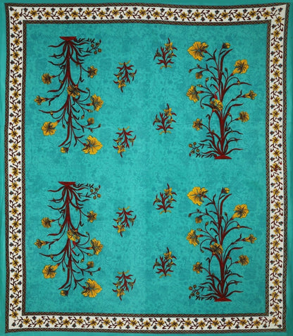 Hand Block Floral Print Pure Cotton King Size Bedsheet with 2 Pillow Covers | Verified Sustainable by Brown Living™