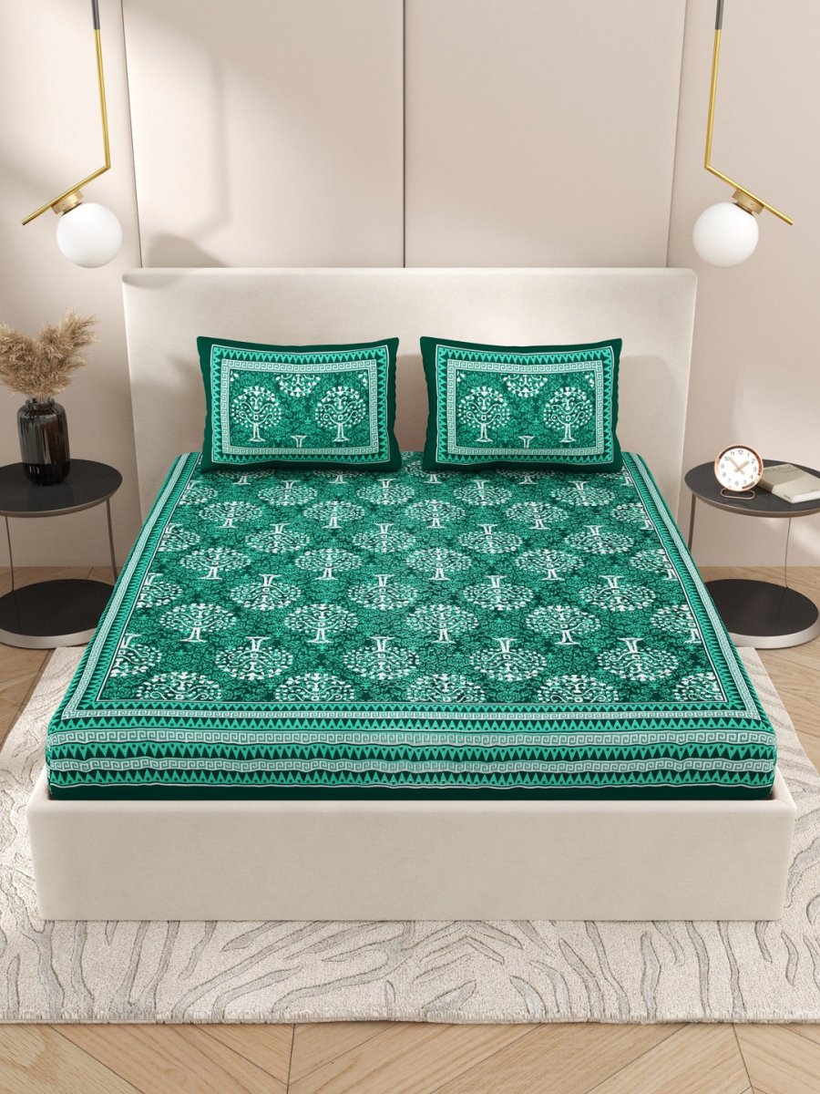 Interiors Hand Block Printed Cotton Queen Size Bedding Set | Verified Sustainable by Brown Living™