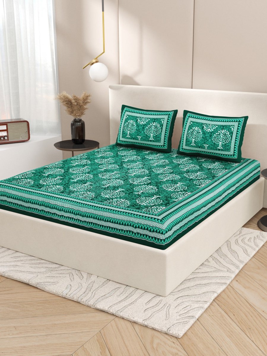 Interiors Hand Block Printed Cotton Queen Size Bedding Set | Verified Sustainable by Brown Living™