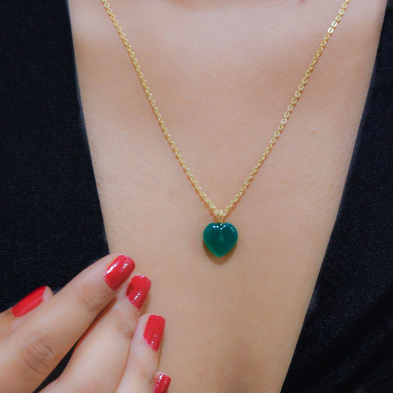 Green Jade Stone Pendant with Golden Chain | Verified Sustainable Womens Necklaces on Brown Living™