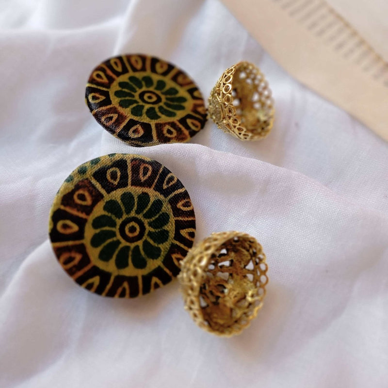 Buy Rainvas Dark Green Printed Earrings with Golden Bottom | Shop Verified Sustainable Womens earrings on Brown Living™