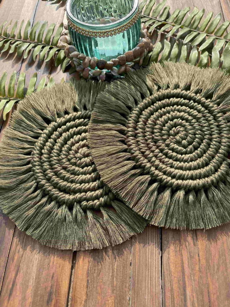 Buy Green Spiral Table Mat Napkin Ring & Coaster Set | Shop Verified Sustainable Table Decor on Brown Living™