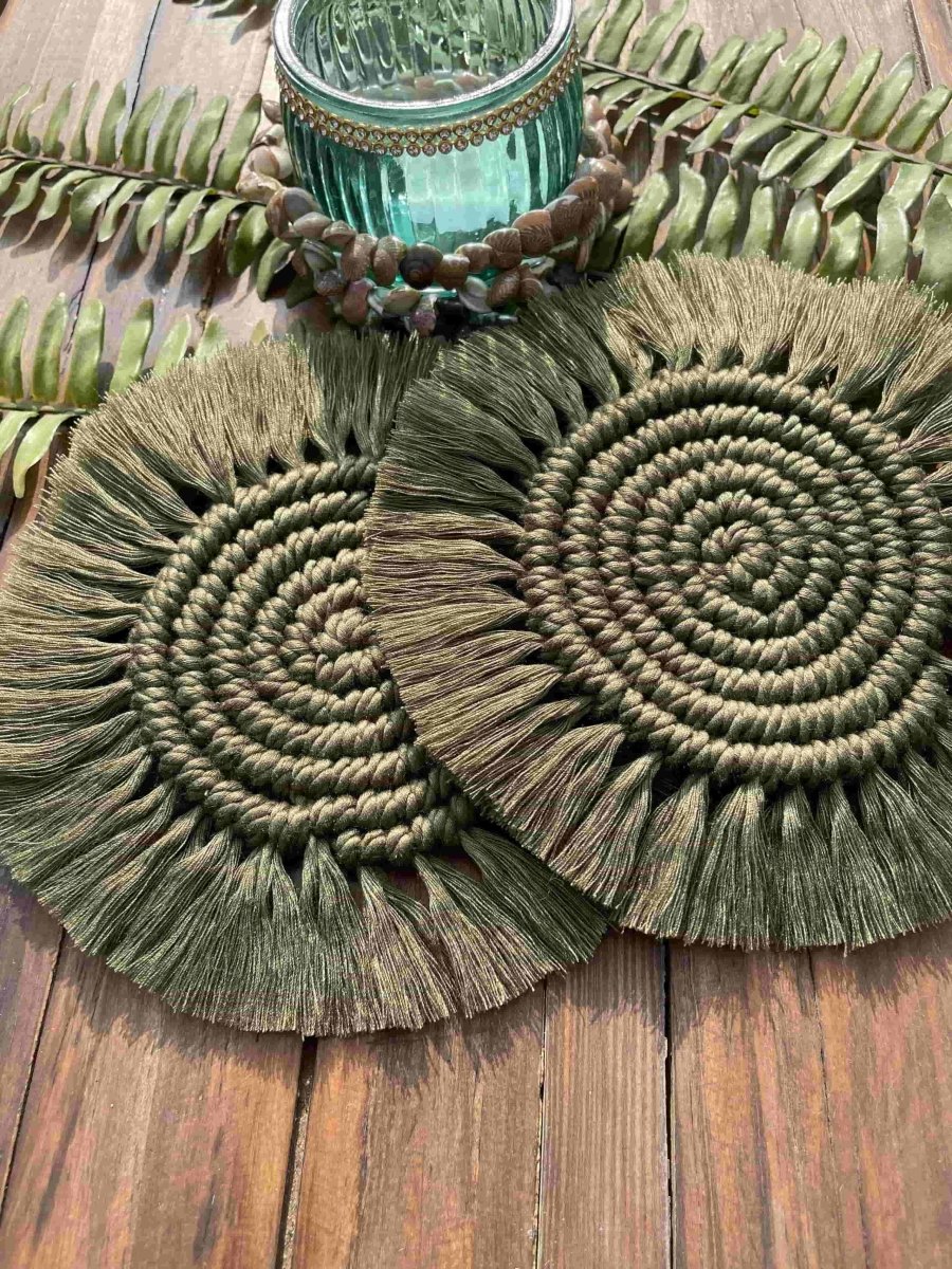 Green Spiral Table Mat Napkin Ring & Coaster Set | Verified Sustainable by Brown Living™