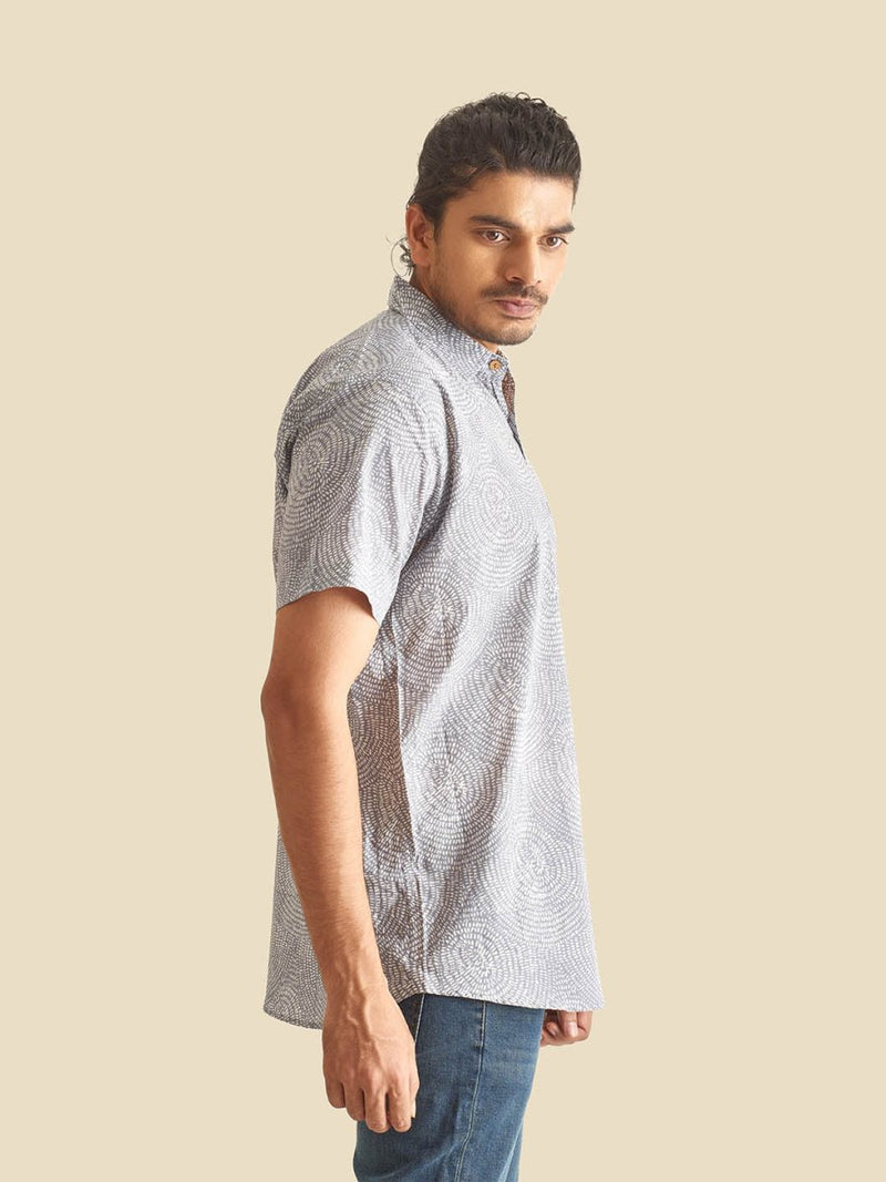 Buy Grey Abstract Circles Printed Halfsleeves Cotton Shirt | Shop Verified Sustainable Mens Shirt on Brown Living™
