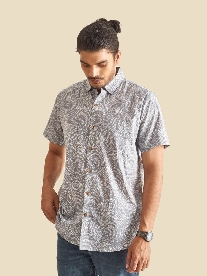 Buy Grey Abstract Circles Printed Halfsleeves Cotton Shirt | Shop Verified Sustainable Mens Shirt on Brown Living™