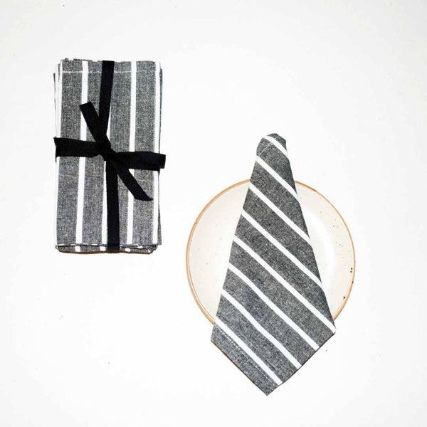 Buy Grey Handmade Cotton Striped Dining Napkins-Set of 6 | Shop Verified Sustainable Table Linens on Brown Living™