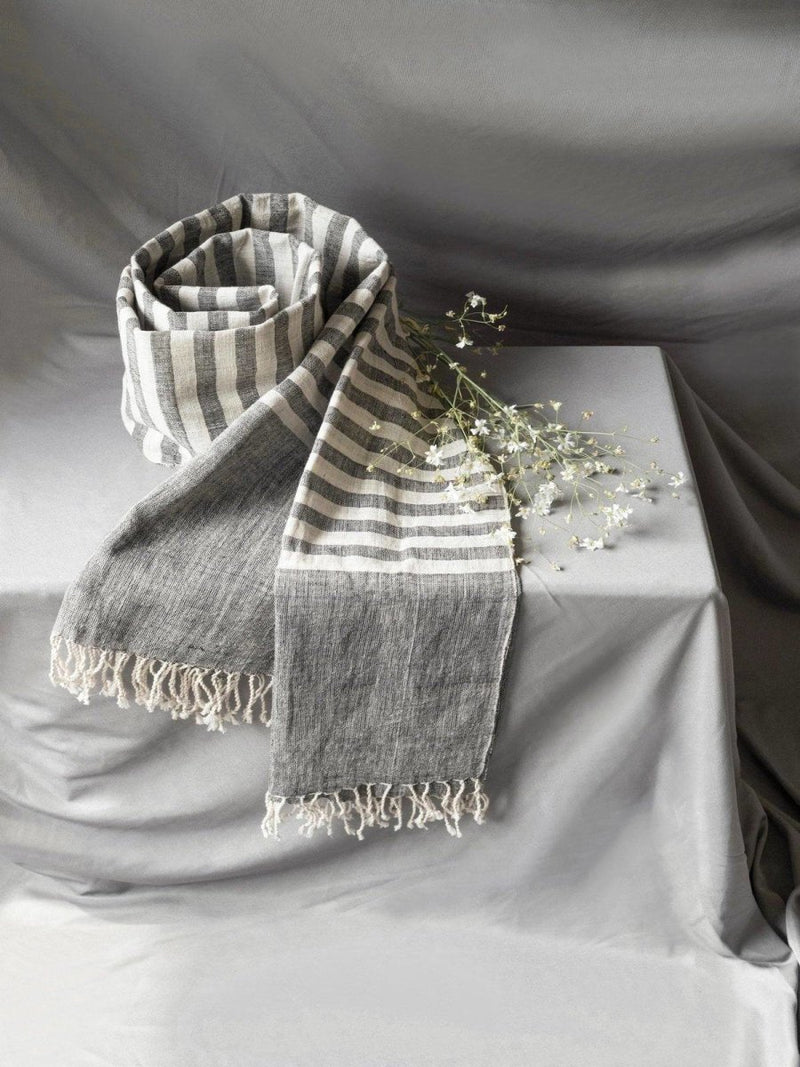 Buy Grey Ivory Organic Kala Cotton Scarf | Shop Verified Sustainable Womens Scarf on Brown Living™