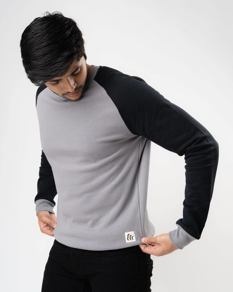 Grey Raglan Cotton Sweatshirt | Verified Sustainable by Brown Living™