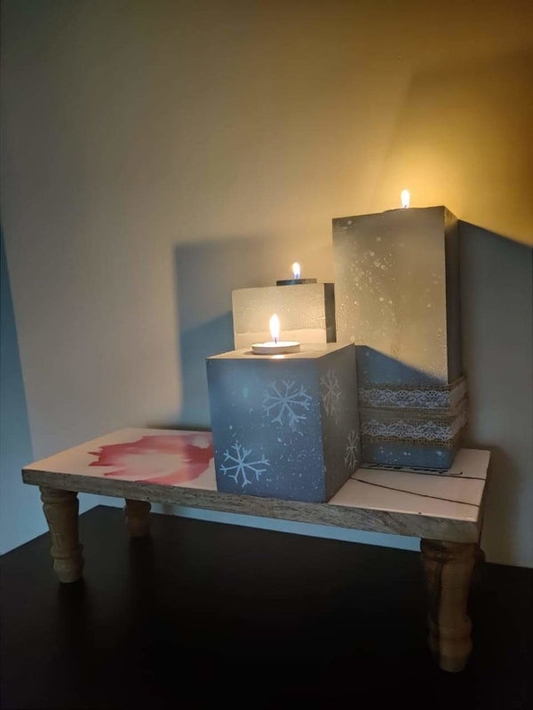 Buy Grey Snowflakes - Block Tea Light Candle - Set Of 3 | Shop Verified Sustainable Candles & Fragrances on Brown Living™
