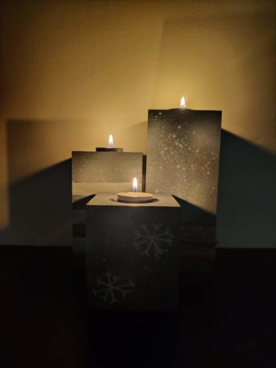 Grey Snowflakes - Block Tea Light Candle - Set Of 3 | Verified Sustainable by Brown Living™