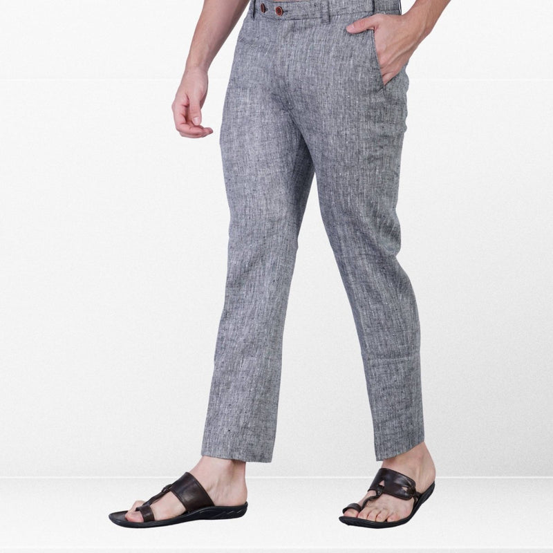 Buy Grey Yarn Dyed Hemp Trousers - Subtle Texture for Modern Appeal | Shop Verified Sustainable Products on Brown Living