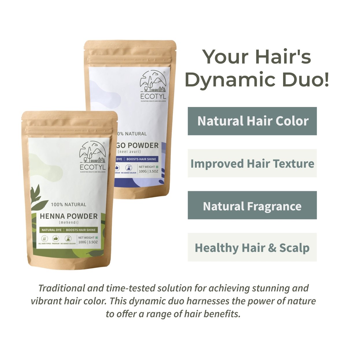 Hair Colour Combo - Henna Powder and Indigo Powder | 100g Each | Verified Sustainable by Brown Living™